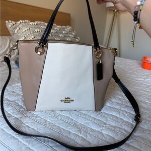 Coach Tri-Color Leather Shoulder Bag - White, Tan, and Black